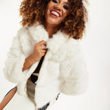 House of Holland White Faux Fur Cropped Jacket