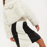 House of Holland White Faux Fur Cropped Jacket