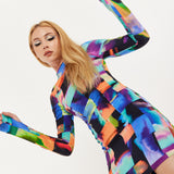 Abstract Patchwork Print Dress