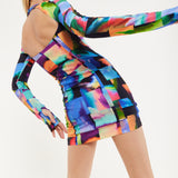 Abstract Patchwork Print Dress