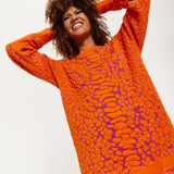 House of Holland Jacquard Duo Jumper Dress in Orange & Pink