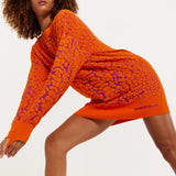 House of Holland Jacquard Duo Jumper Dress in Orange & Pink