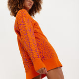 House of Holland Jacquard Duo Jumper Dress in Orange & Pink