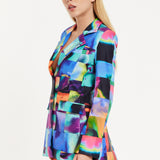 Abstract Patchwork Print Blazer