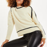 House of Holland Cream Jumper with Black Contrast Detail