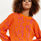 House of Holland Jacquard Duo Jumper in Orange & Pink