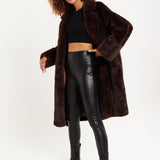 House of Holland Luxe Chocolate Faux Fur Coat