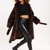 House of Holland Luxe Chocolate Faux Fur Coat