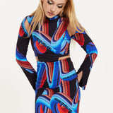 House Of Holland Abstract Print Mini Dress With Cut Out Details And Sleeve Slit