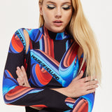 House Of Holland Abstract Print Mini Dress With Cut Out Details And Sleeve Slit