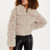 House of Holland Mocha Faux Fur Cropped Jacket