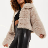 House of Holland Mocha Faux Fur Cropped Jacket