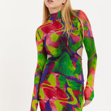 House Of Holland Abstract Multicolour Print Mini Dress With Cut Out Details