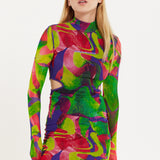 House Of Holland Abstract Multicolour Print Mini Dress With Cut Out Details