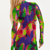 House Of Holland Abstract Multicolour Print Mini Dress With Cut Out Details