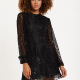 House of Holland Midnight Lace Long-Sleeve Mini Dress