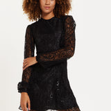 House of Holland Midnight Lace Long-Sleeve Mini Dress